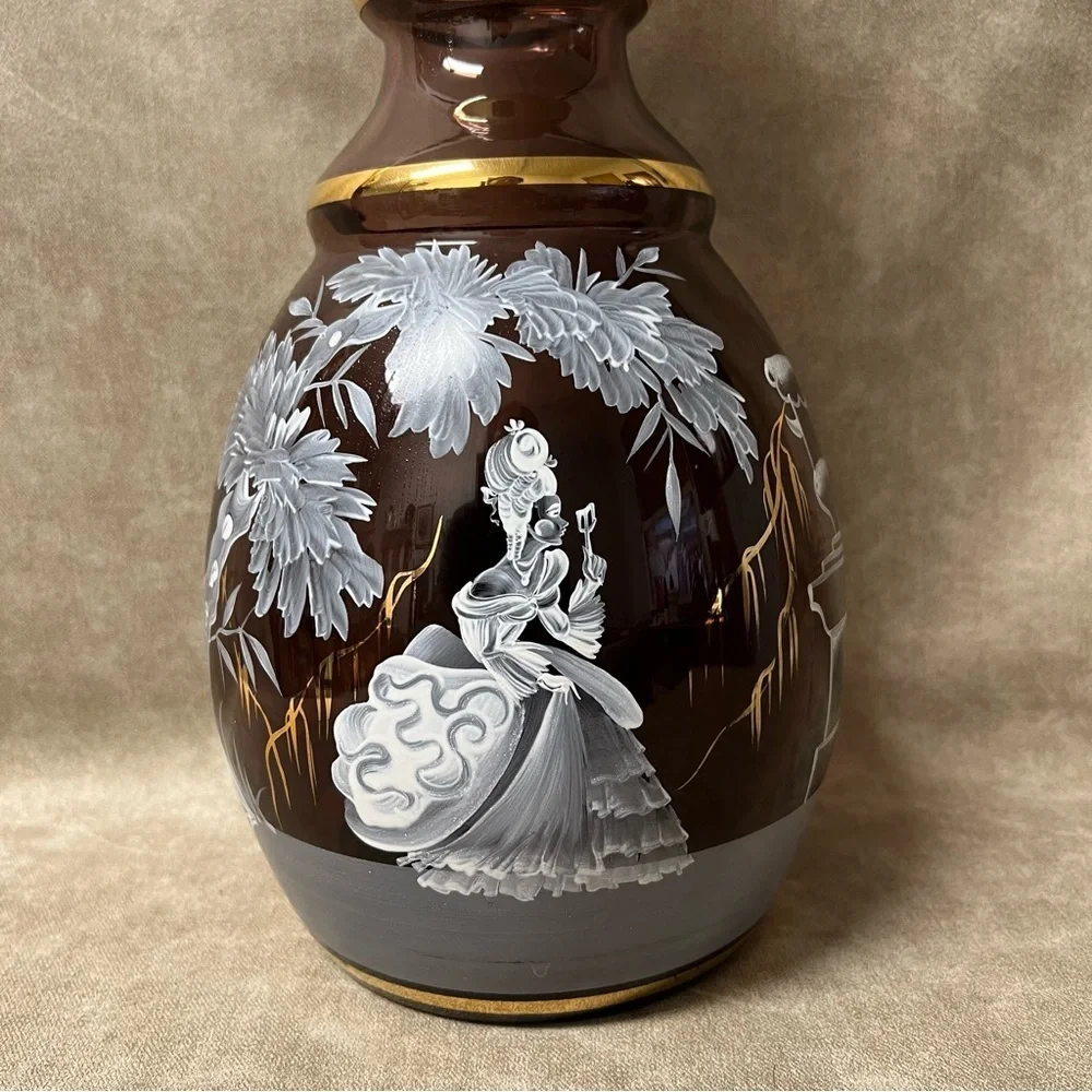 19th Century Mary Gregory Tall Hand Painted Glass Vase 15” Tall